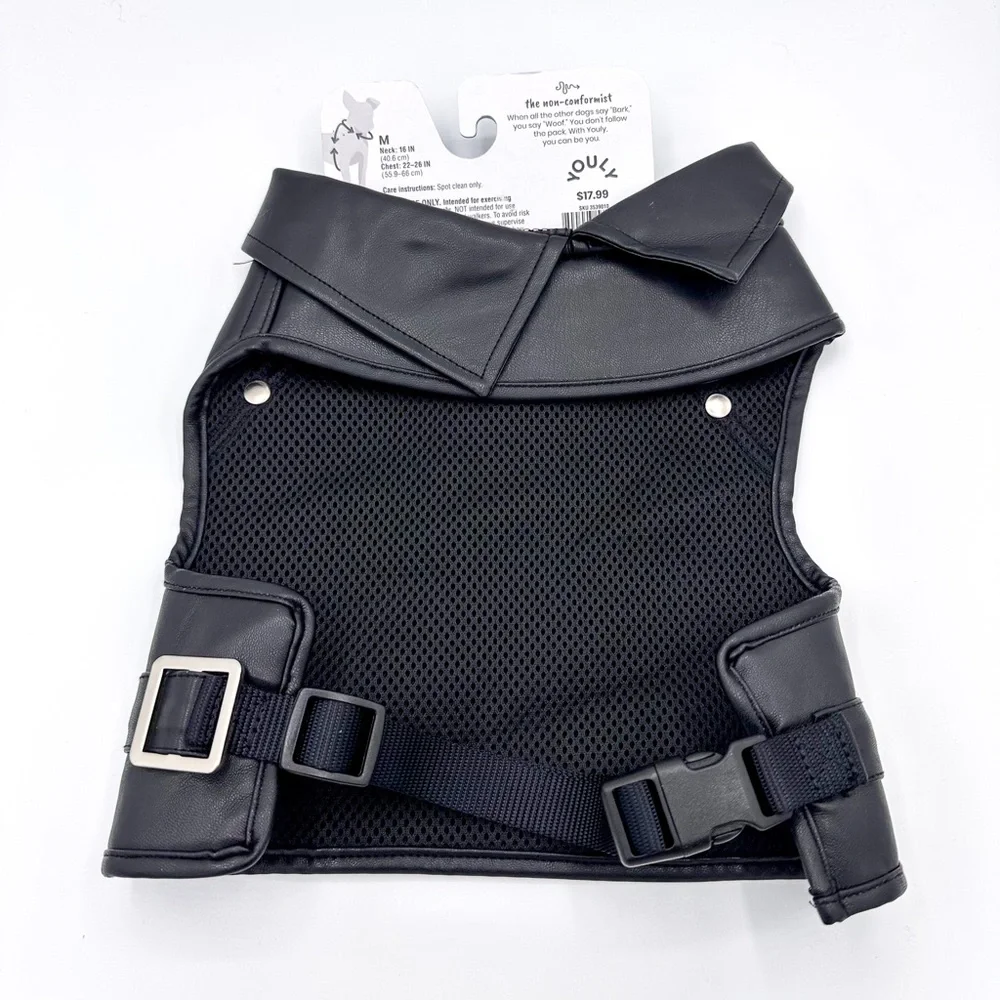 Youly Black Vegan Leather Dog Jacket Harness